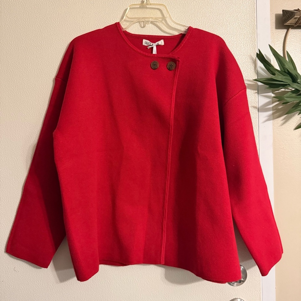 Grace Karin cardigan sweater two-buttons Red Size XL | NWT | A3
